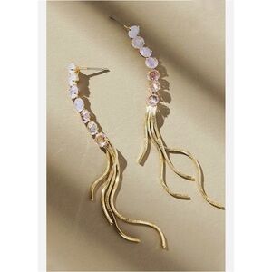 NWT Anthropologie Crystal & Chain Drop Earrings in Pink MSRP $44